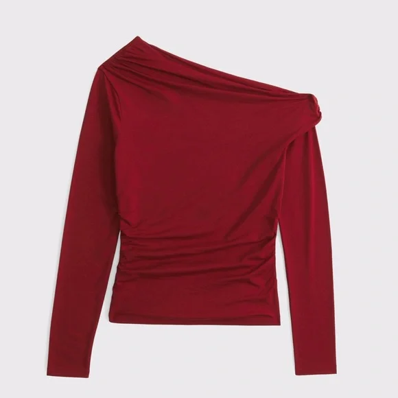 Abercrombie & Fitch— Red One-Shoulder Long Sleeve Top - Picture 1 of 3